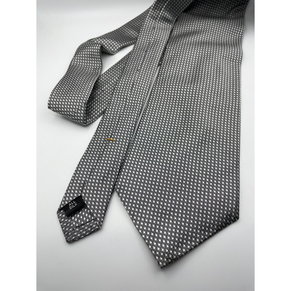 Ventura Hand Tailored by Tom James Silk Tie Silver Black Geometric Micro Diamond